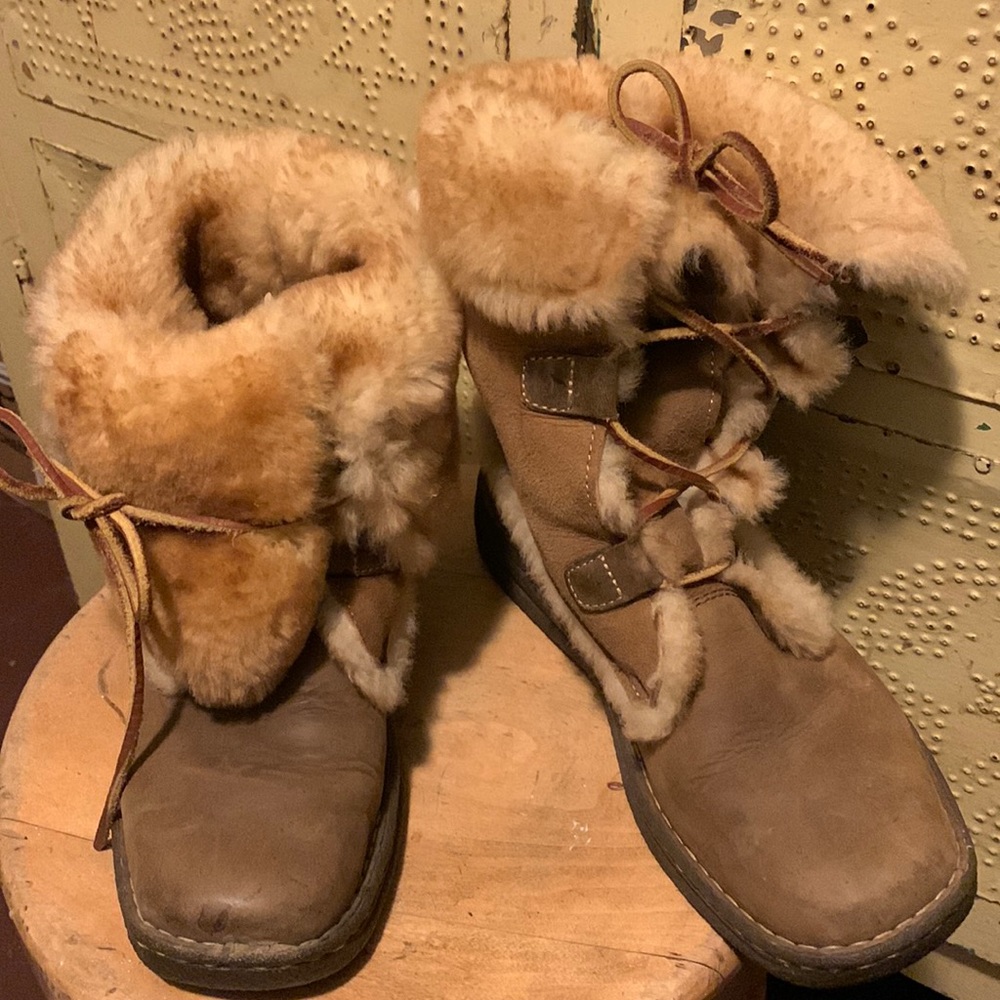 Born Women's Tan Lace-Up Fur Trim Winter Boots